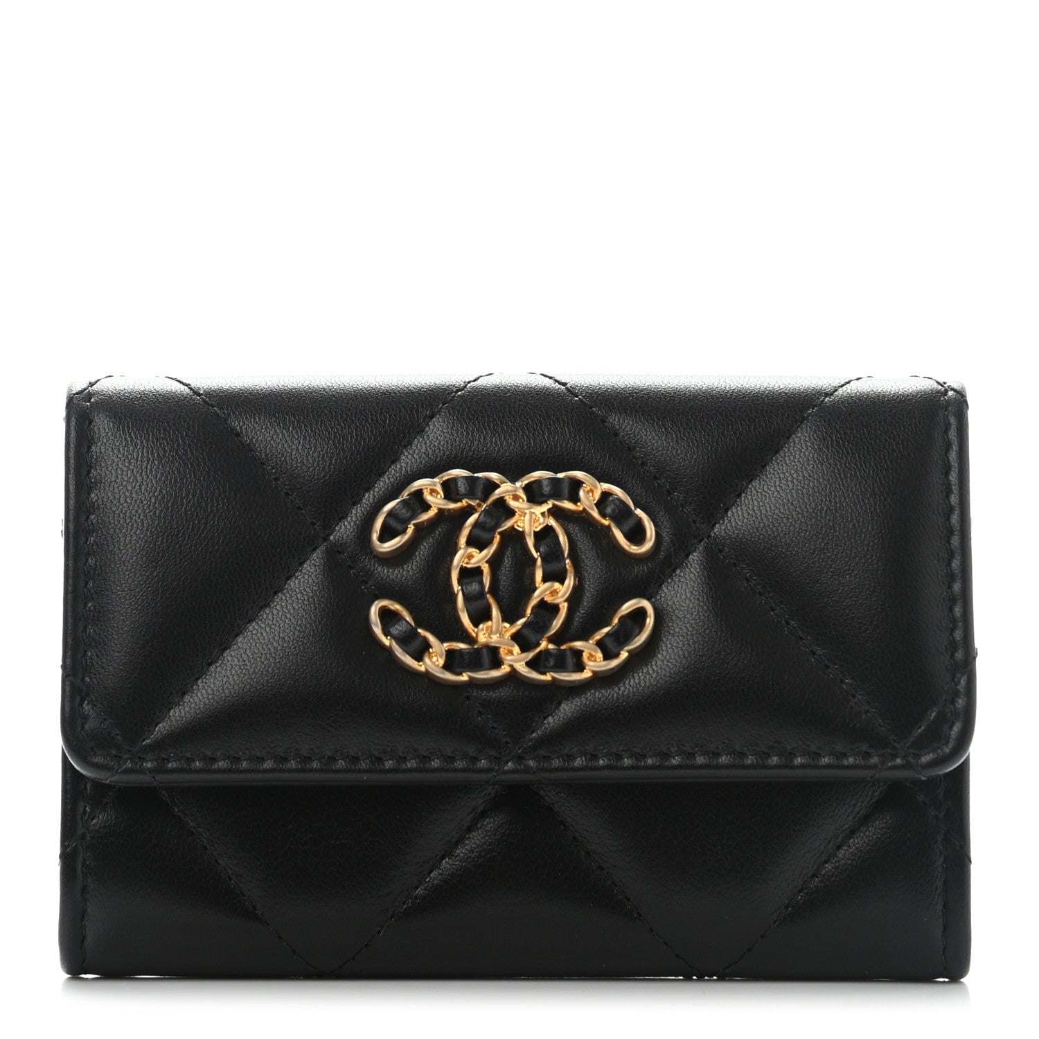 Chanel Lambskin Quilted Chanel 19 Flap Card Holder Black 1 of 9