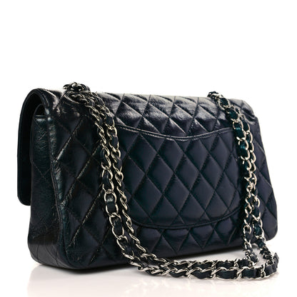 Chanel Iridescent Crumpled Calfskin Quilted Medium Double Flap Dark Green 3 of 9