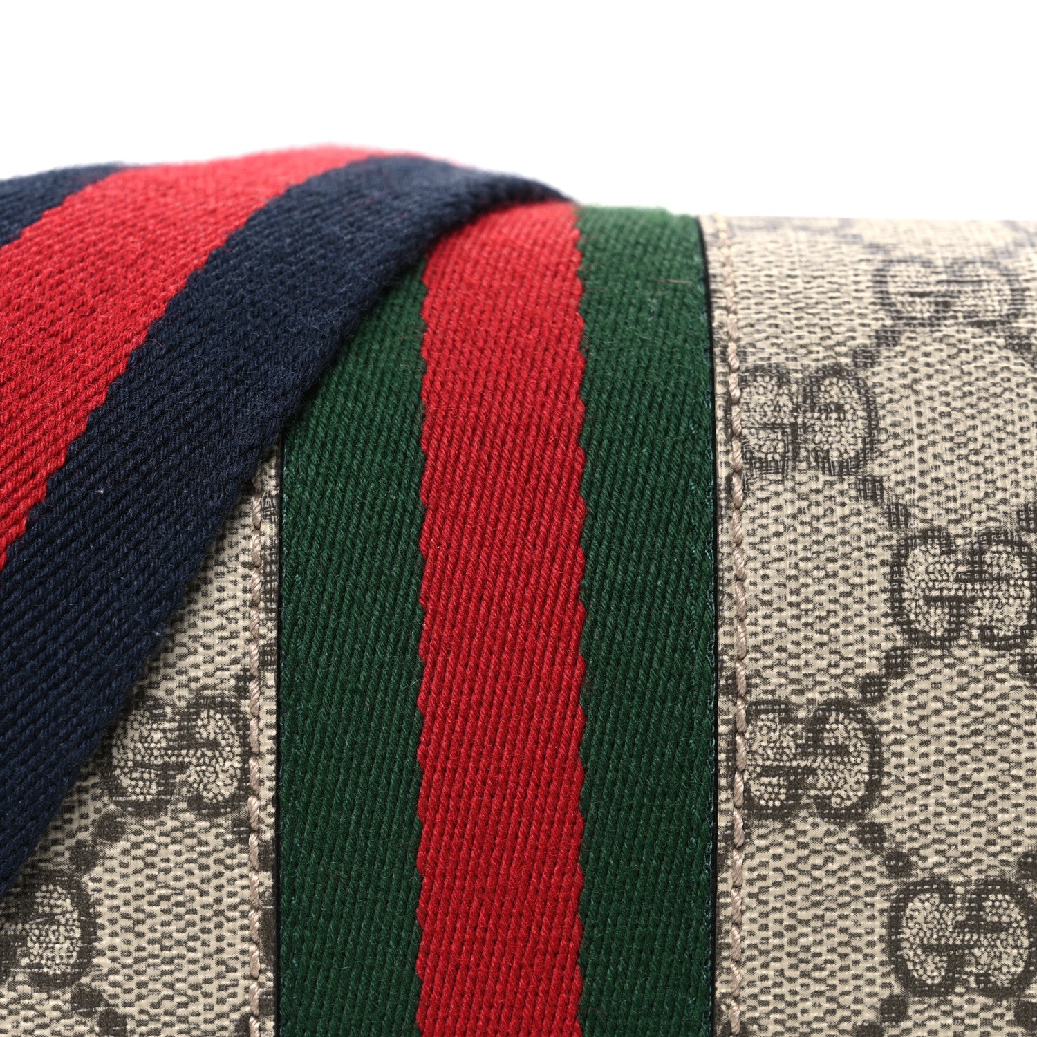 Gucci GG Supreme Monogram Textured Dollar Calfskin Web Studded Mini Ophidia Flap Shoulder Bag Beige Ebony New Acero 8 of 11