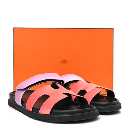Hermes Satin Crepe Chypre Sandals 37.5 Rose Peche Violet Petale 12 of 12