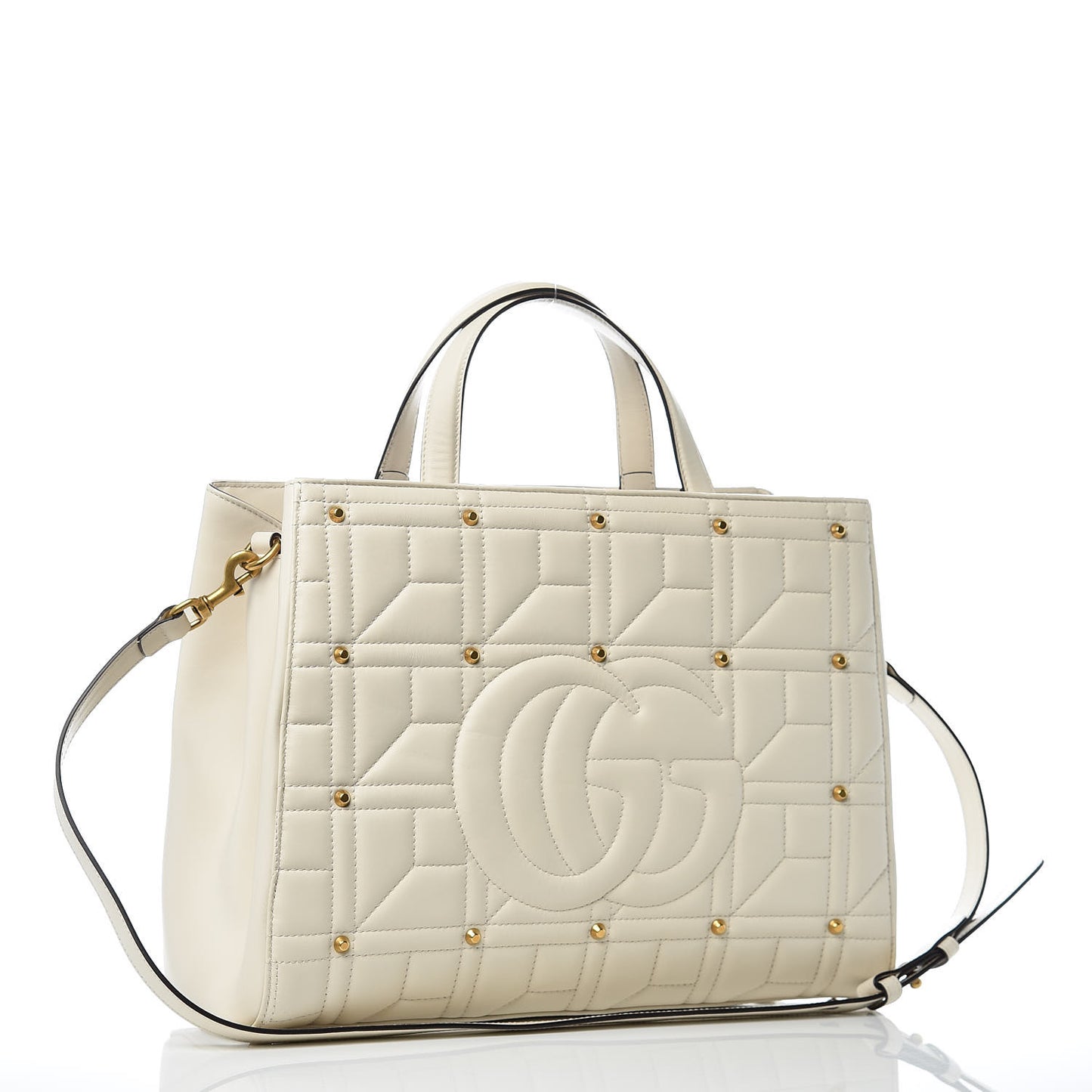 Calfskin Matelasse Studded Medium GG Marmont Tote White