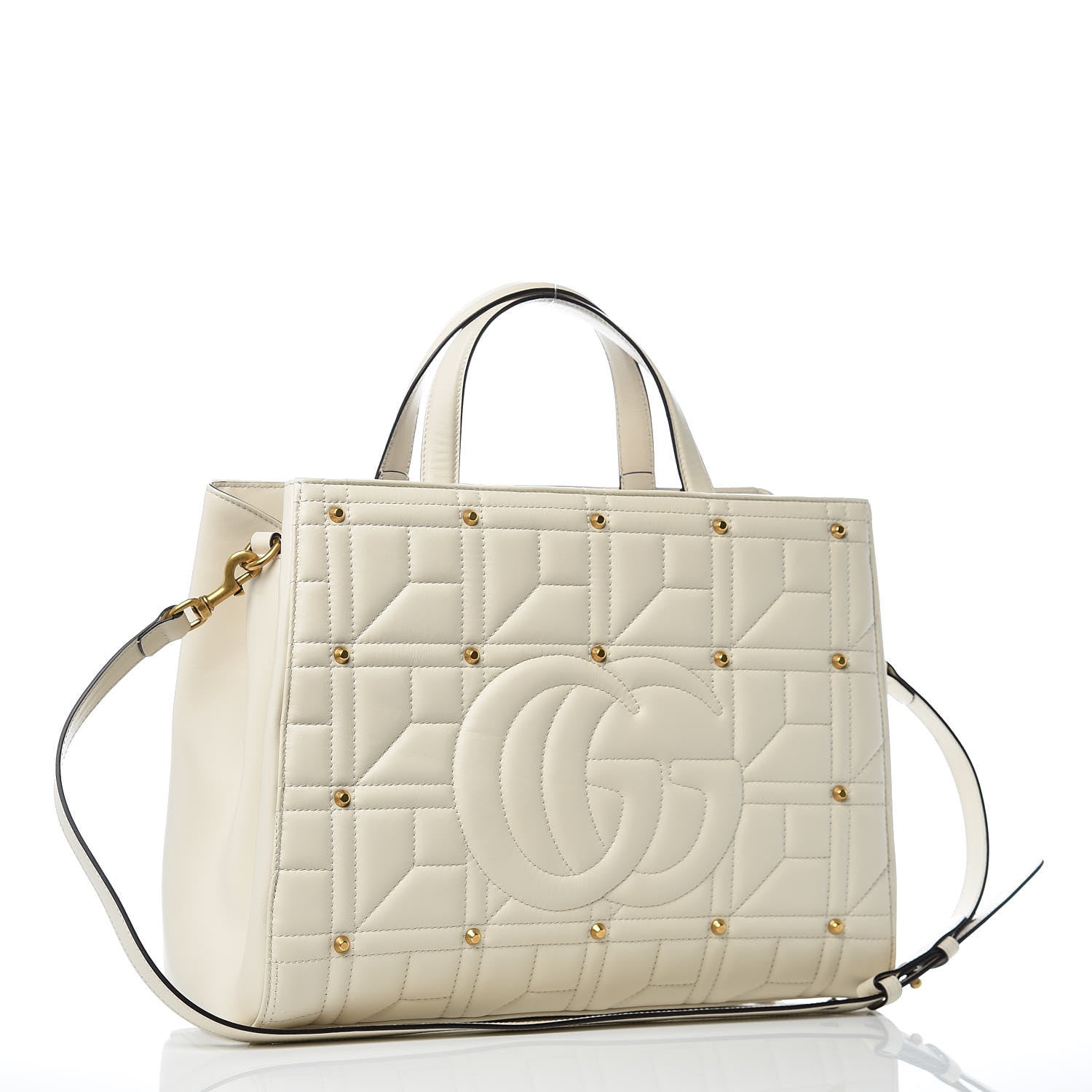Gucci Calfskin Matelasse Studded Medium GG Marmont Tote White 3 of 10