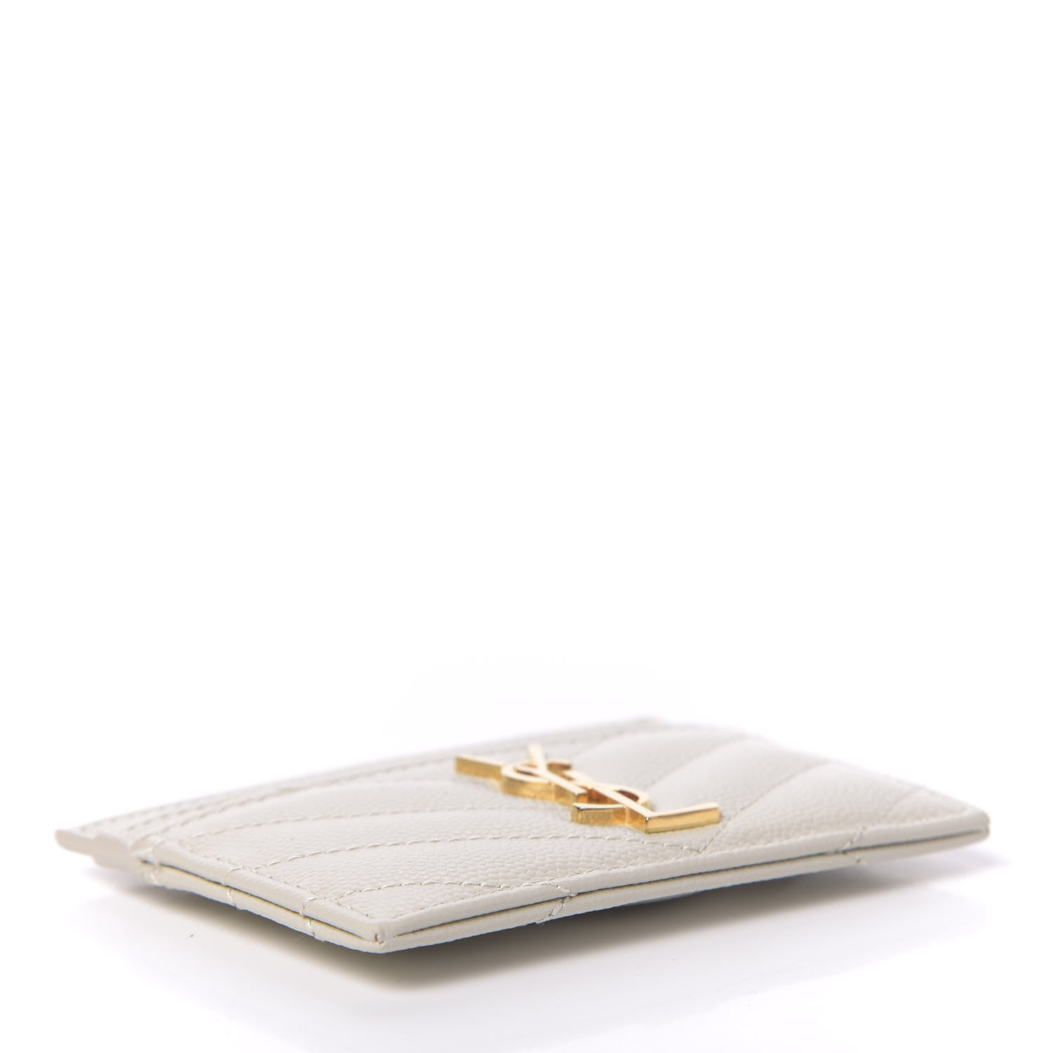 Saint Laurent Grain De Poudre Matelasse Chevron Monogram Credit Card Case Crema Soft 4 of 9