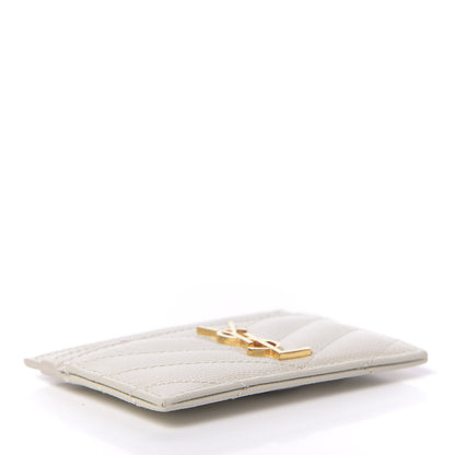 Saint Laurent Grain De Poudre Matelasse Chevron Monogram Credit Card Case Crema Soft 4 of 9