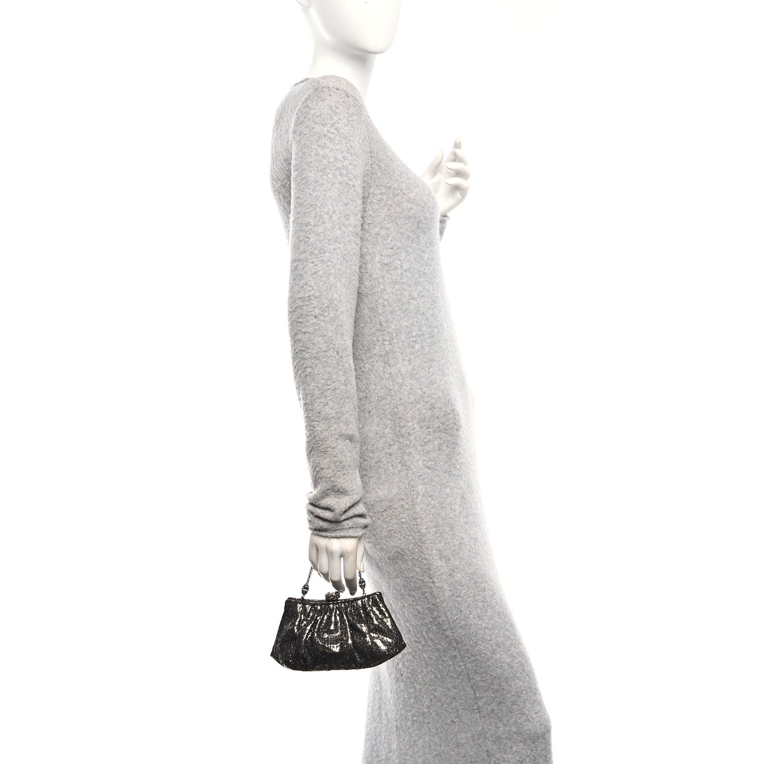Judith Leiber Snakeskin Crystal Evening Clutch Black Silver 2 of 10