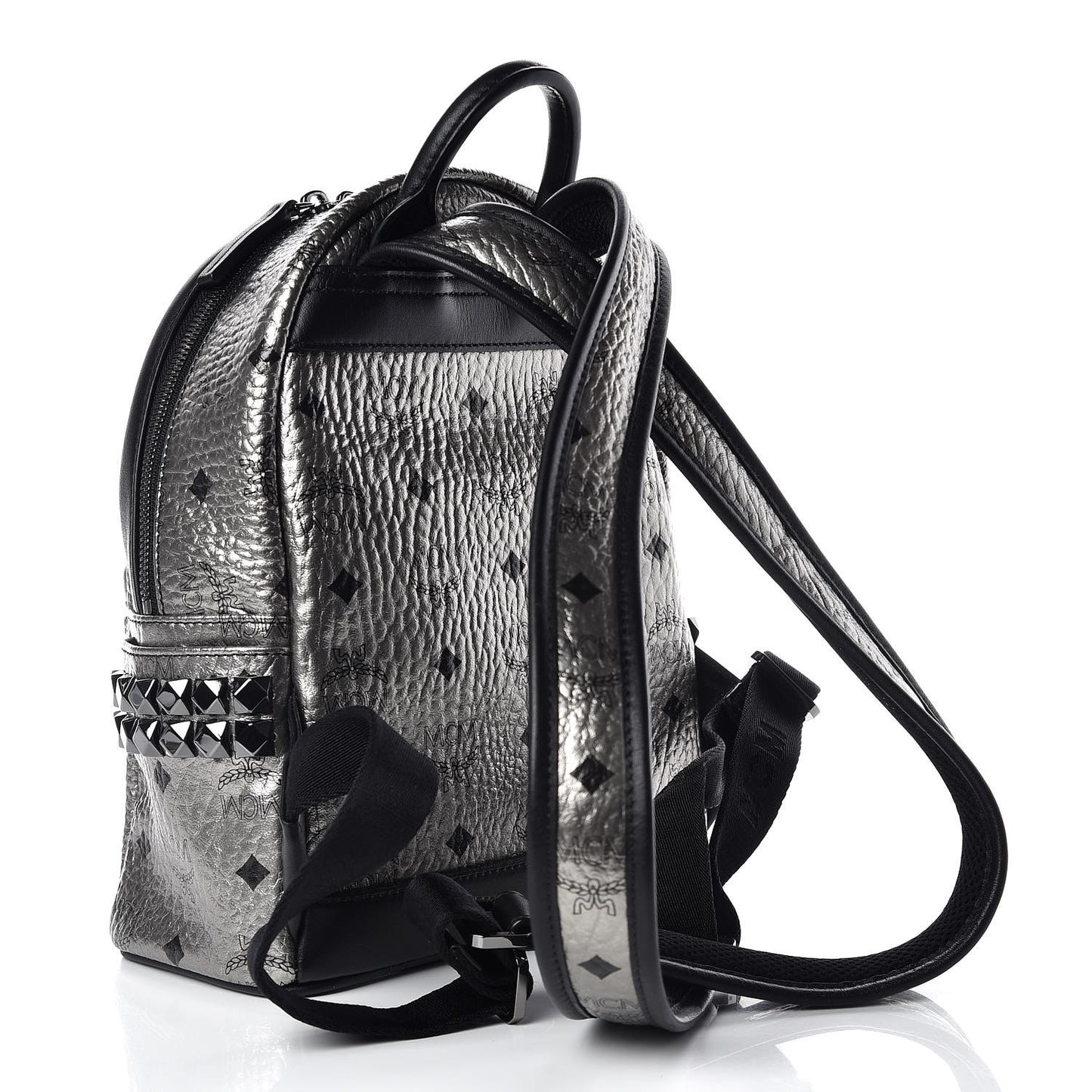 Metallic Visetos Side Stud Mini Stark Backpack Silver Black