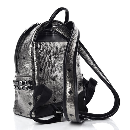 MCM Metallic Visetos Side Stud Mini Stark Backpack Silver Black 3 of 9