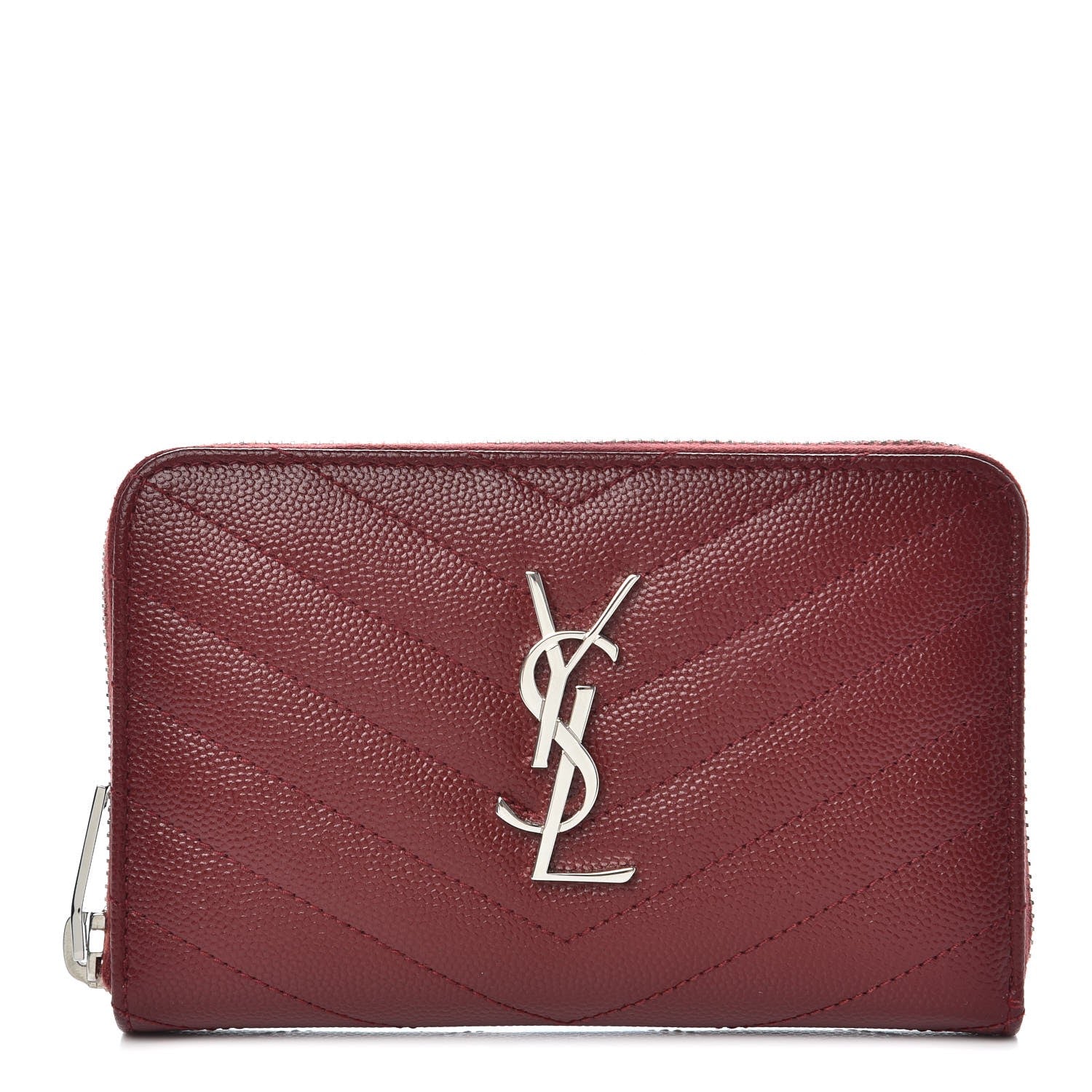 Saint Laurent Grain De Poudre Matelasse Chevron Monogram Zip Around Wallet Palissandre 1 of 6