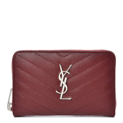 Saint Laurent Grain De Poudre Matelasse Chevron Monogram Zip Around Wallet Palissandre 1 of 6