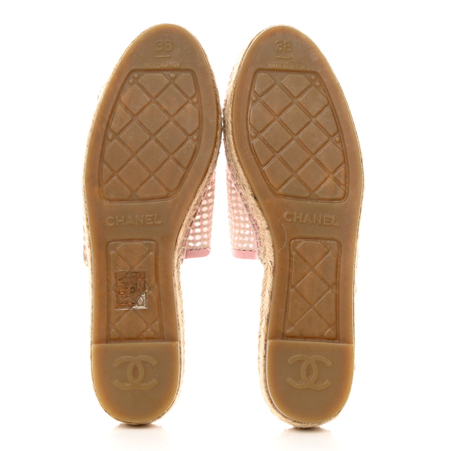 Mesh Grosgrain Lambskin CC Espadrilles Mule 38 Light Pink Beige