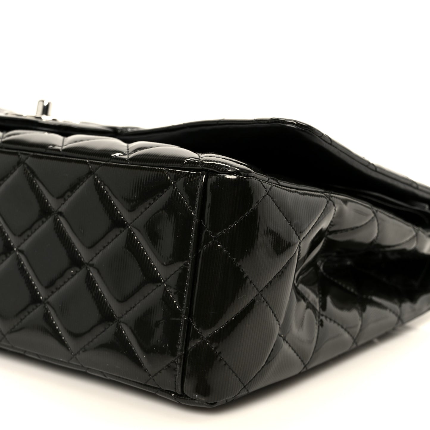 Striated Patent Quilted Maxi Double Flap Black