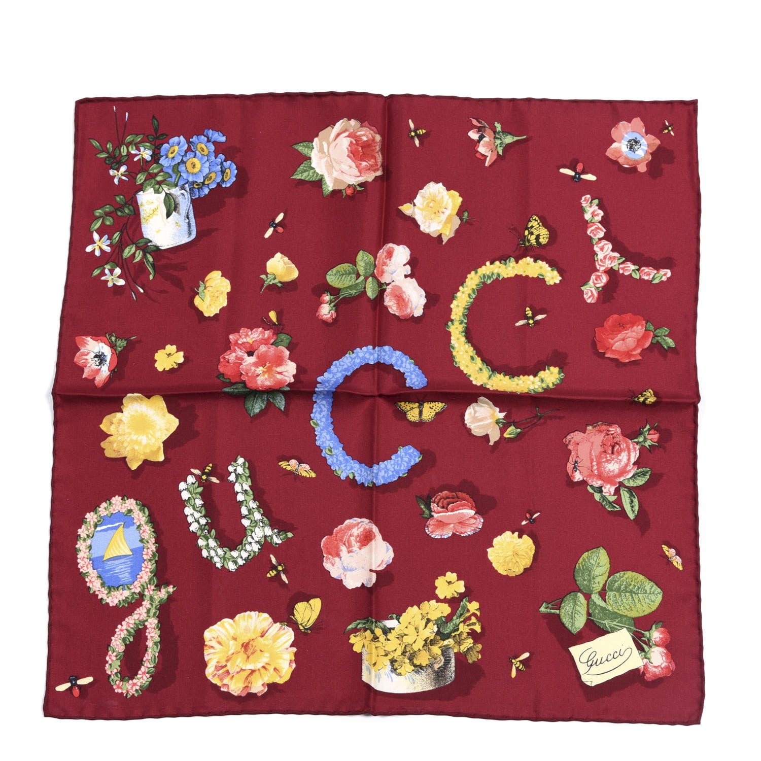 Gucci Silk Guccy Floral Print Pocket Square Red 1 of 3