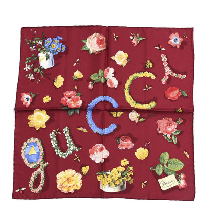 Gucci Silk Guccy Floral Print Pocket Square Red 1 of 3
