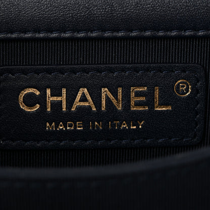 Chanel Metallic Lambskin Striped North South Boy Flap Navy Gold 6 of 10