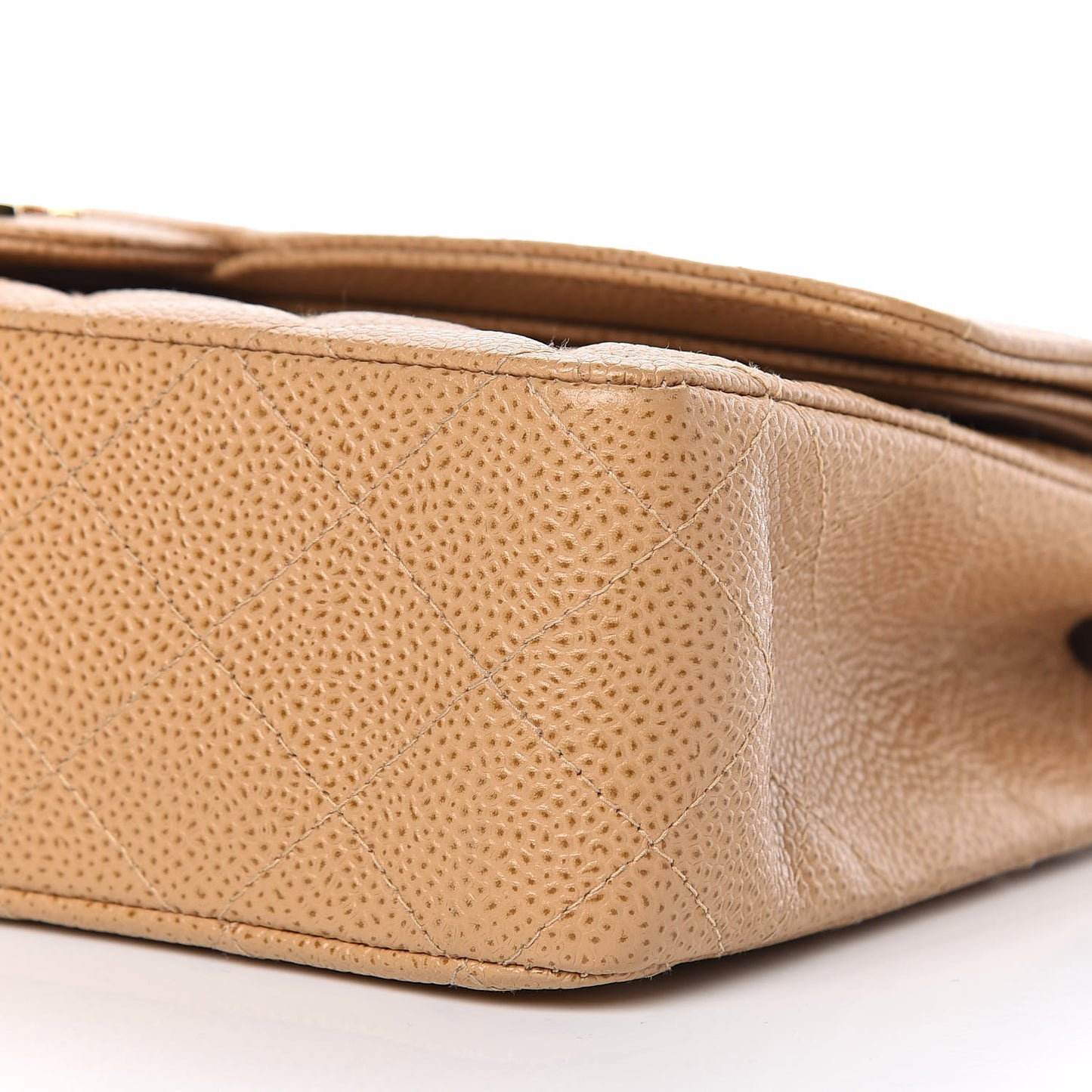 Caviar Quilted Medium Double Flap Beige