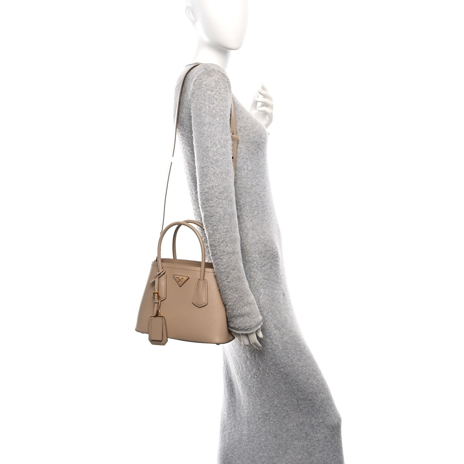 Prada Saffiano Cuir Mini Double Bag Sabbia 2 of 10
