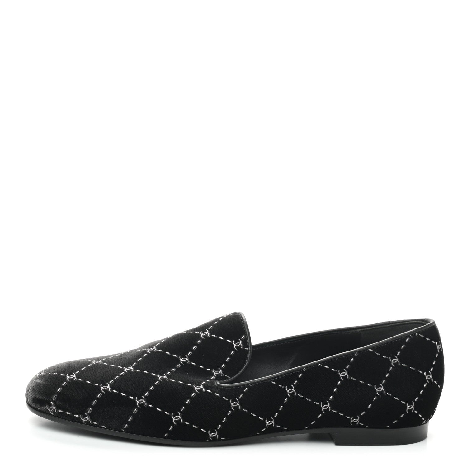 Chanel Velvet Moccasin Loafers 37 Black 1 of 7