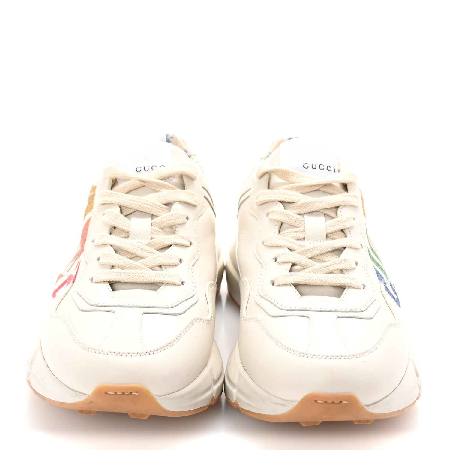 Gucci Calfskin Glitter Game Logo Womens Rhyton Sneakers 38 Mystic White 3 of 9