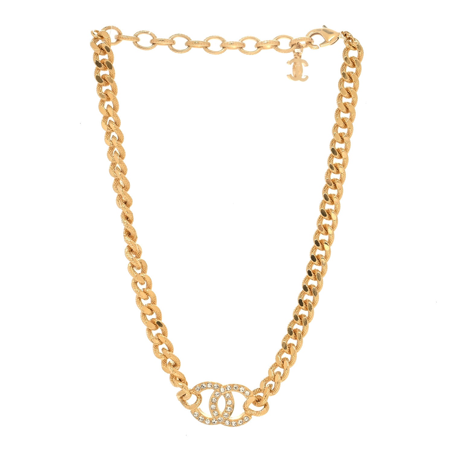 Chanel Crystal Chain Link CC Choker Necklace Gold 3 of 5