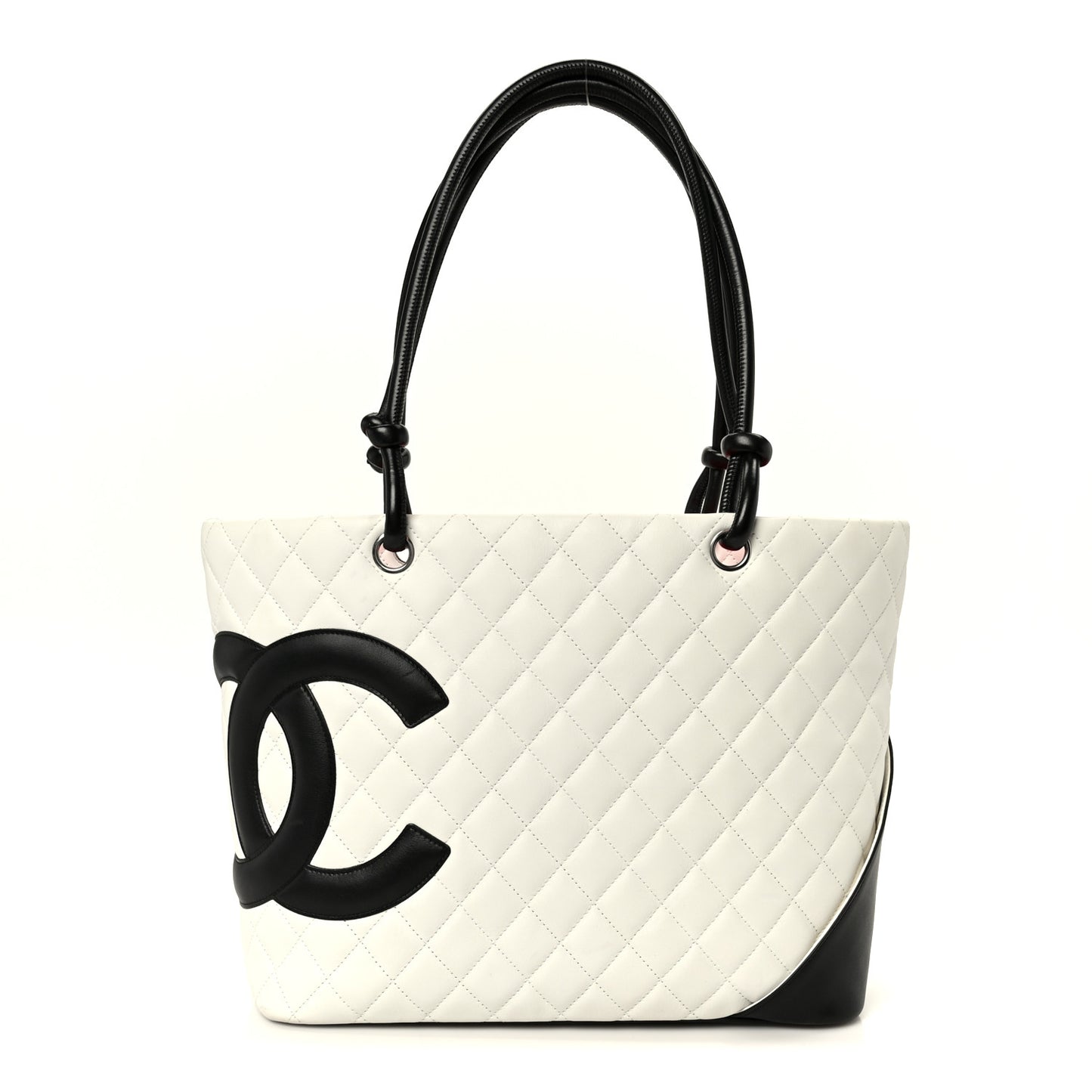 Calfskin Quilted Large Cambon Tote White Black