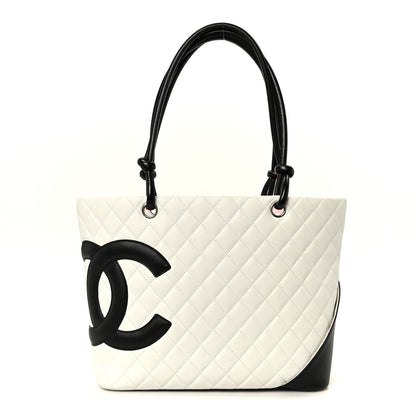 Chanel Calfskin Quilted Large Cambon Tote White Black 1 of 10
