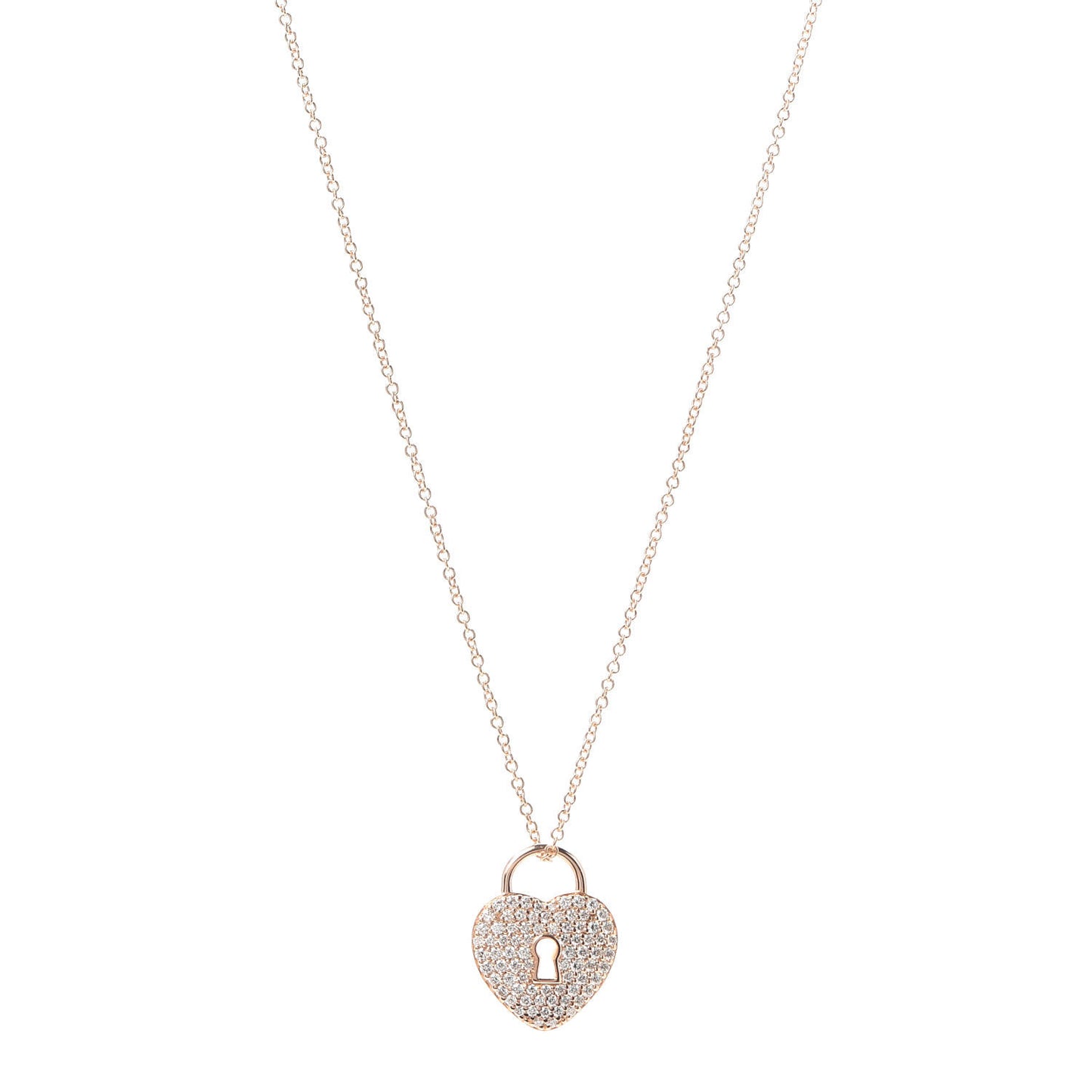 18K Rose Gold Diamond Heart Lock Pendant Necklace