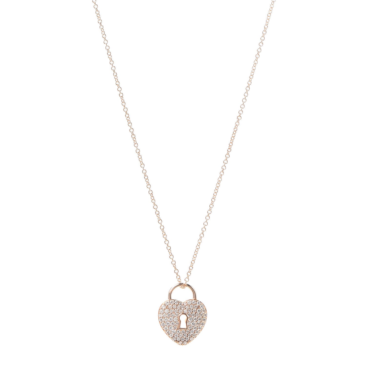Tiffany 18K Rose Gold Diamond Heart Lock Pendant Necklace 1 of 6