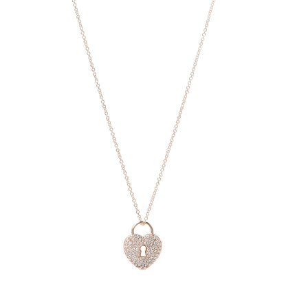 Tiffany 18K Rose Gold Diamond Heart Lock Pendant Necklace 1 of 6