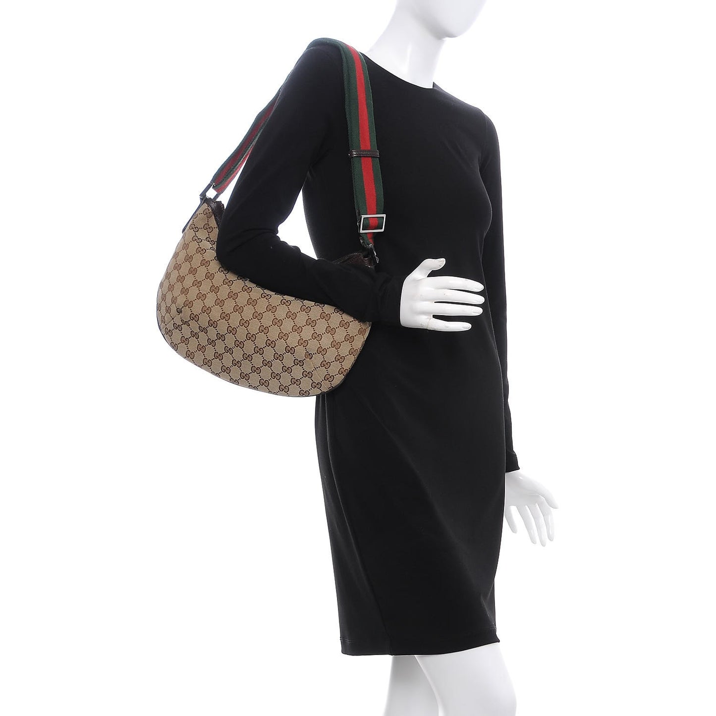 Monogram Web Medium Half Moon Hobo Dark Brown
