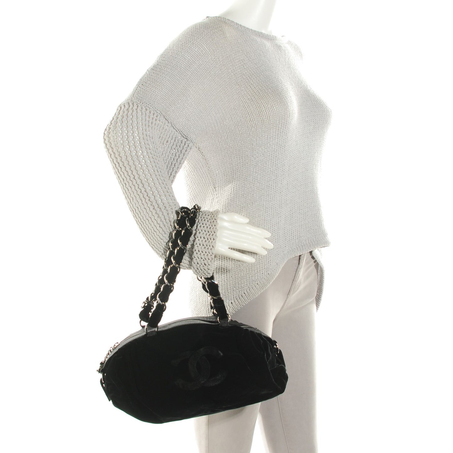 Velvet Satin Shoulder Bag Black