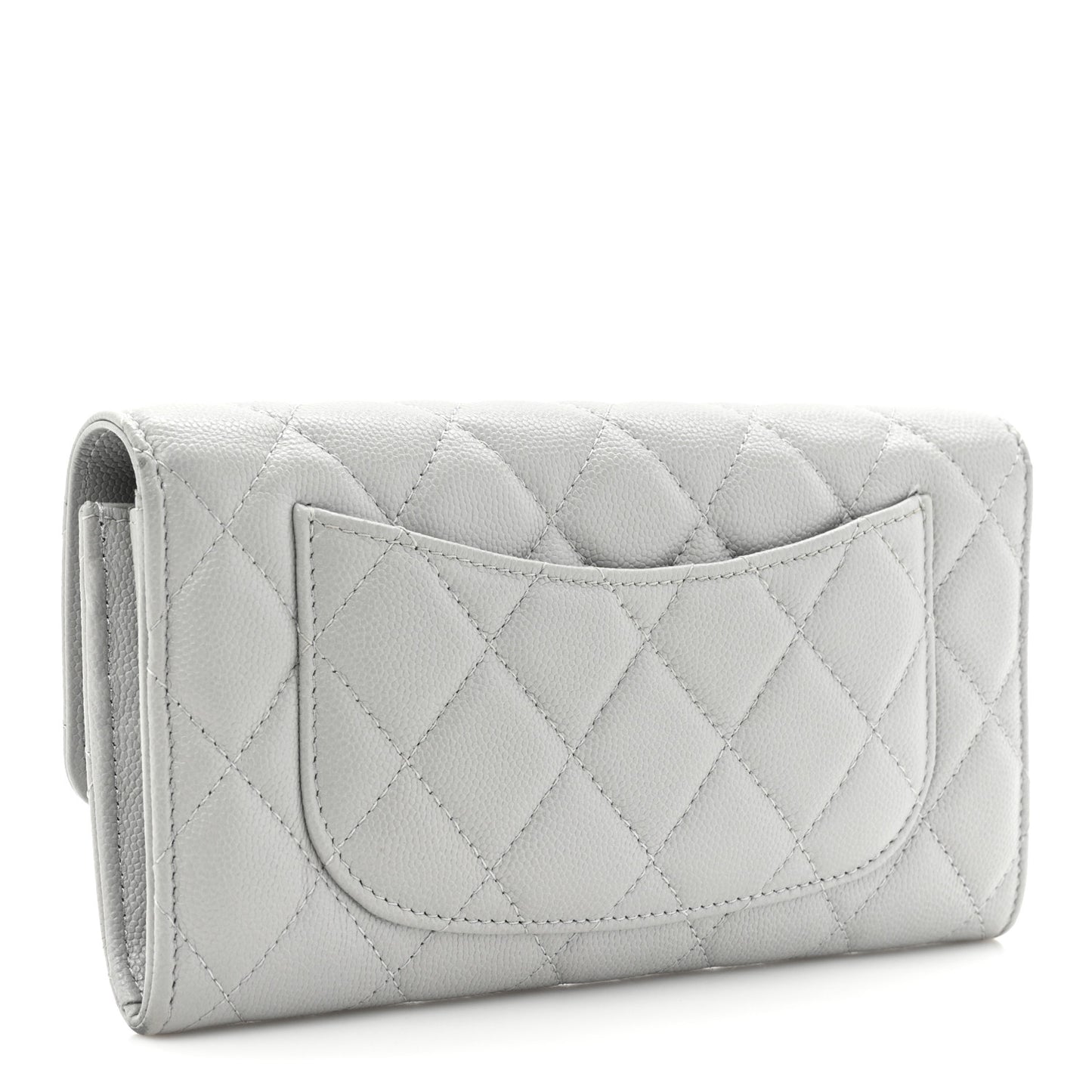 Caviar Quilted Large Gusset Flap Wallet Grey
