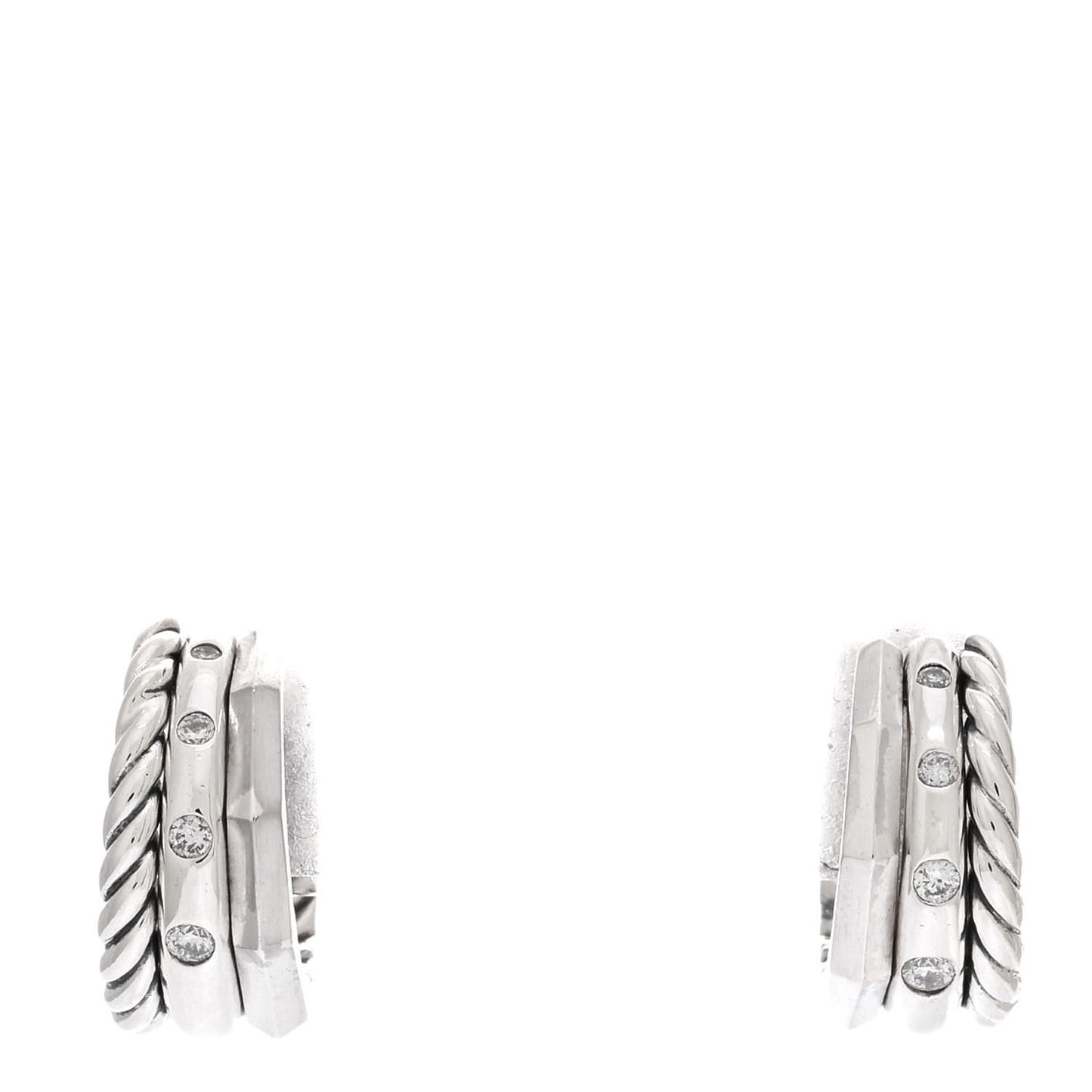 Sterling Silver Diamond Stax Hoop Earrings