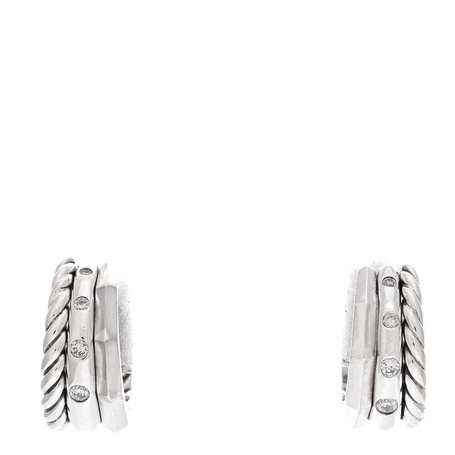 David Yurman Sterling Silver Diamond Stax Hoop Earrings 1 of 4