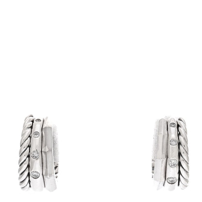David Yurman Sterling Silver Diamond Stax Hoop Earrings 1 of 4