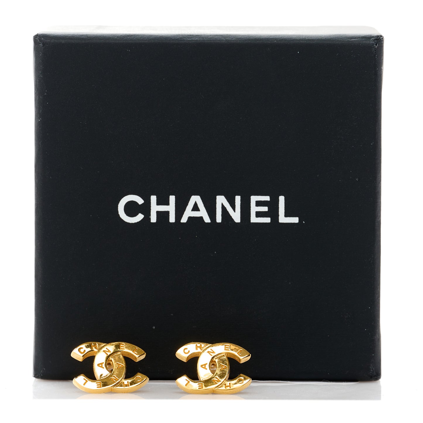 Metal CC Paris Button Stud Earrings Gold