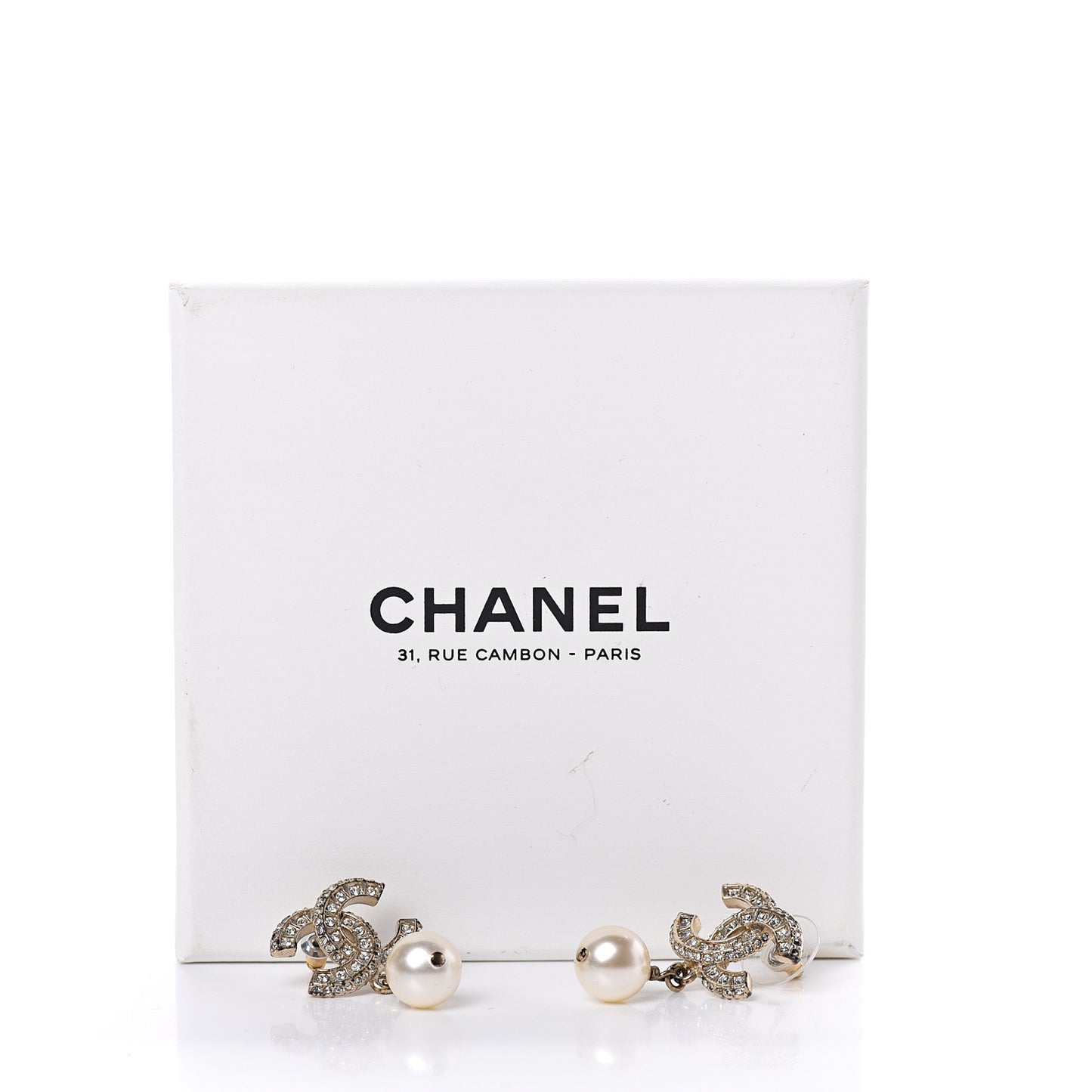 Crystal Pearl CC Drop Earrings Gold