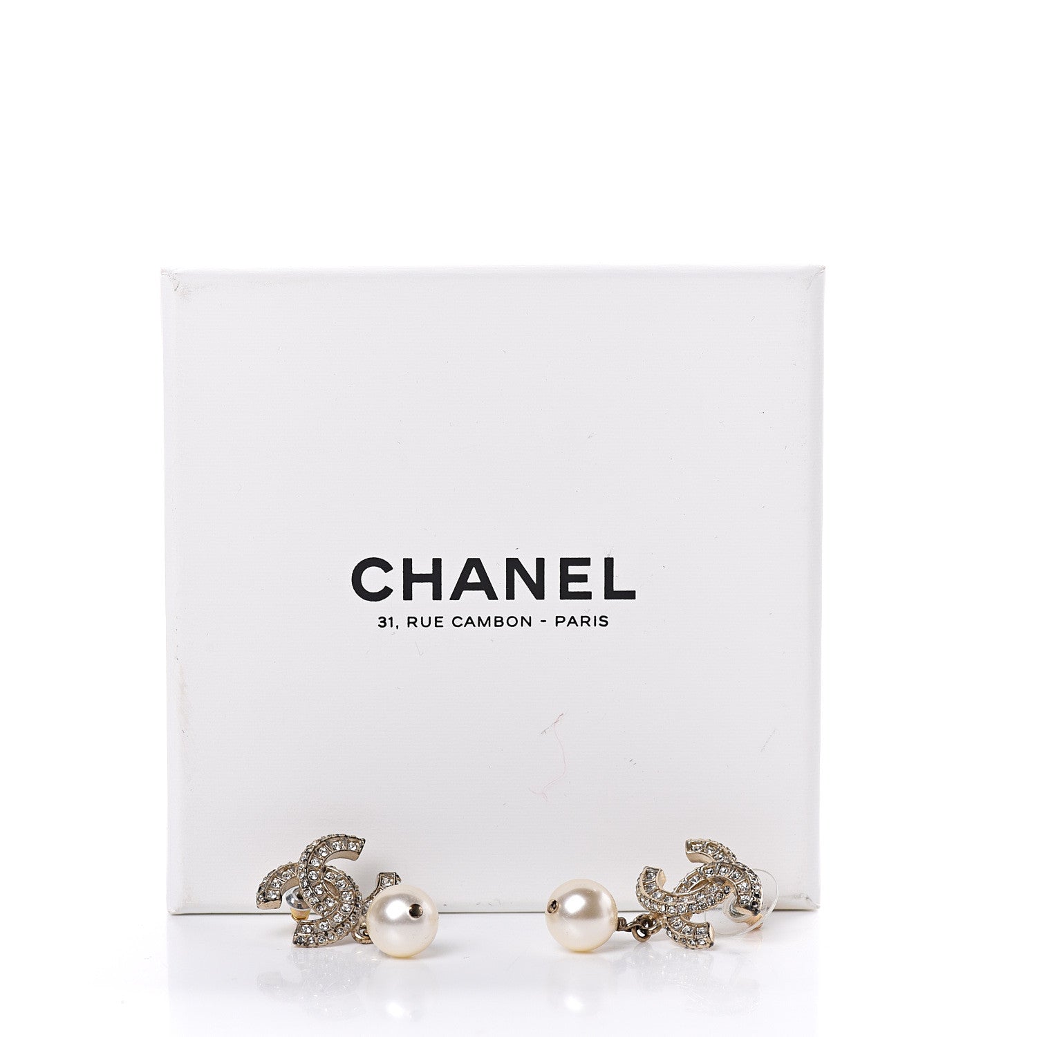 Chanel Crystal Pearl CC Drop Earrings Gold 5 of 5