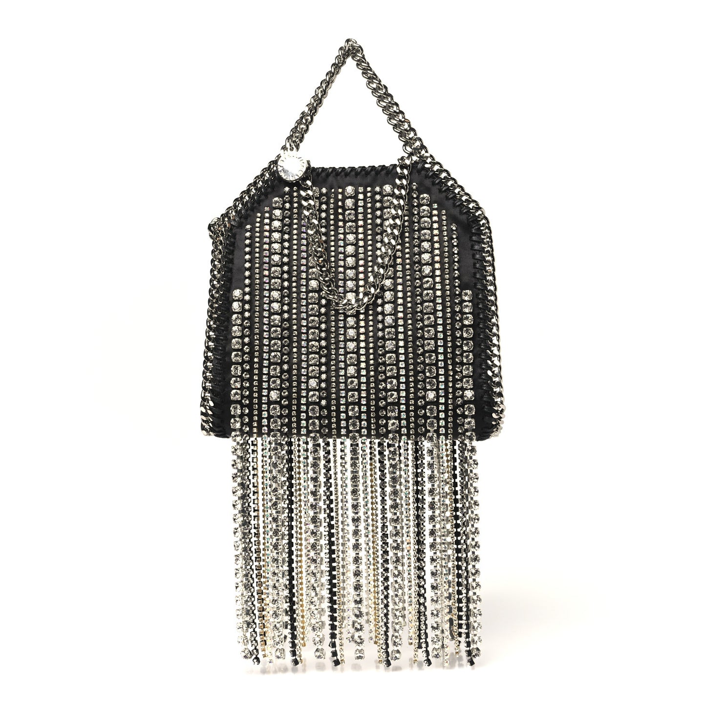 Eco Satin Tiny Crystal Fringe Falabella Tote Black