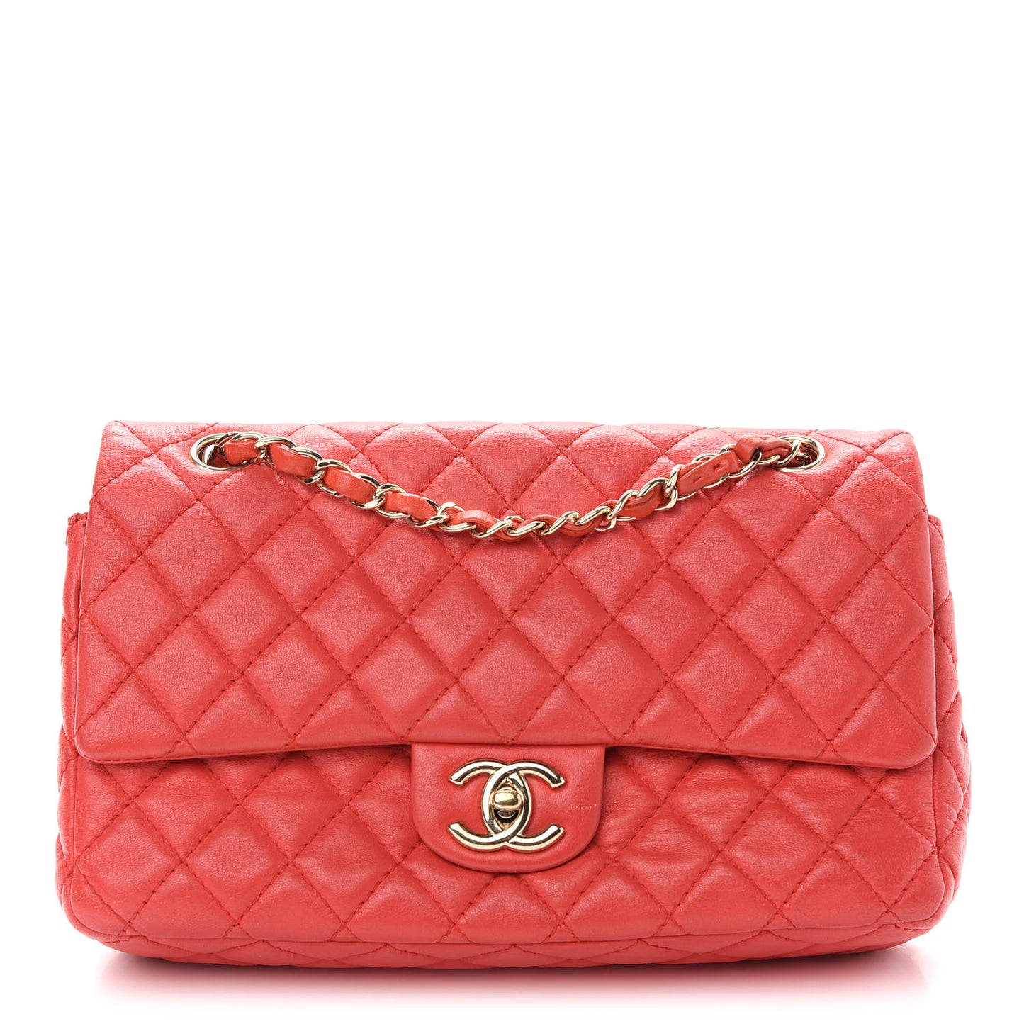 Lambskin Quilted Medium Double Flap Red