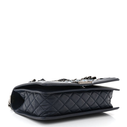 Chanel Lambskin Denim Tweed Medium Enchained Boy Flap Navy Blue 4 of 12