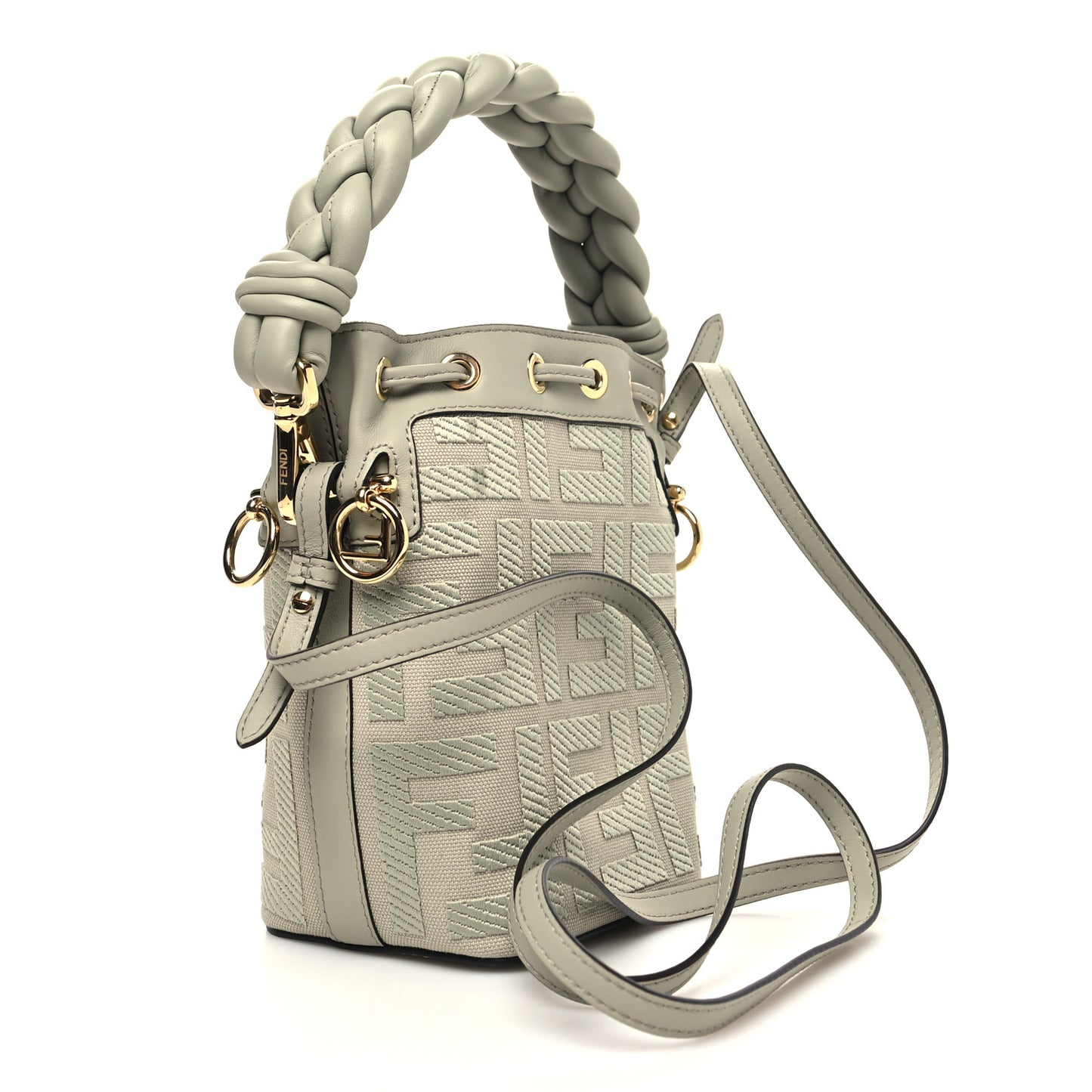 Canvas Vitello Grace F is Fendi FF Embroidered Mini Mon Tresor Bucket Bag Green Tea