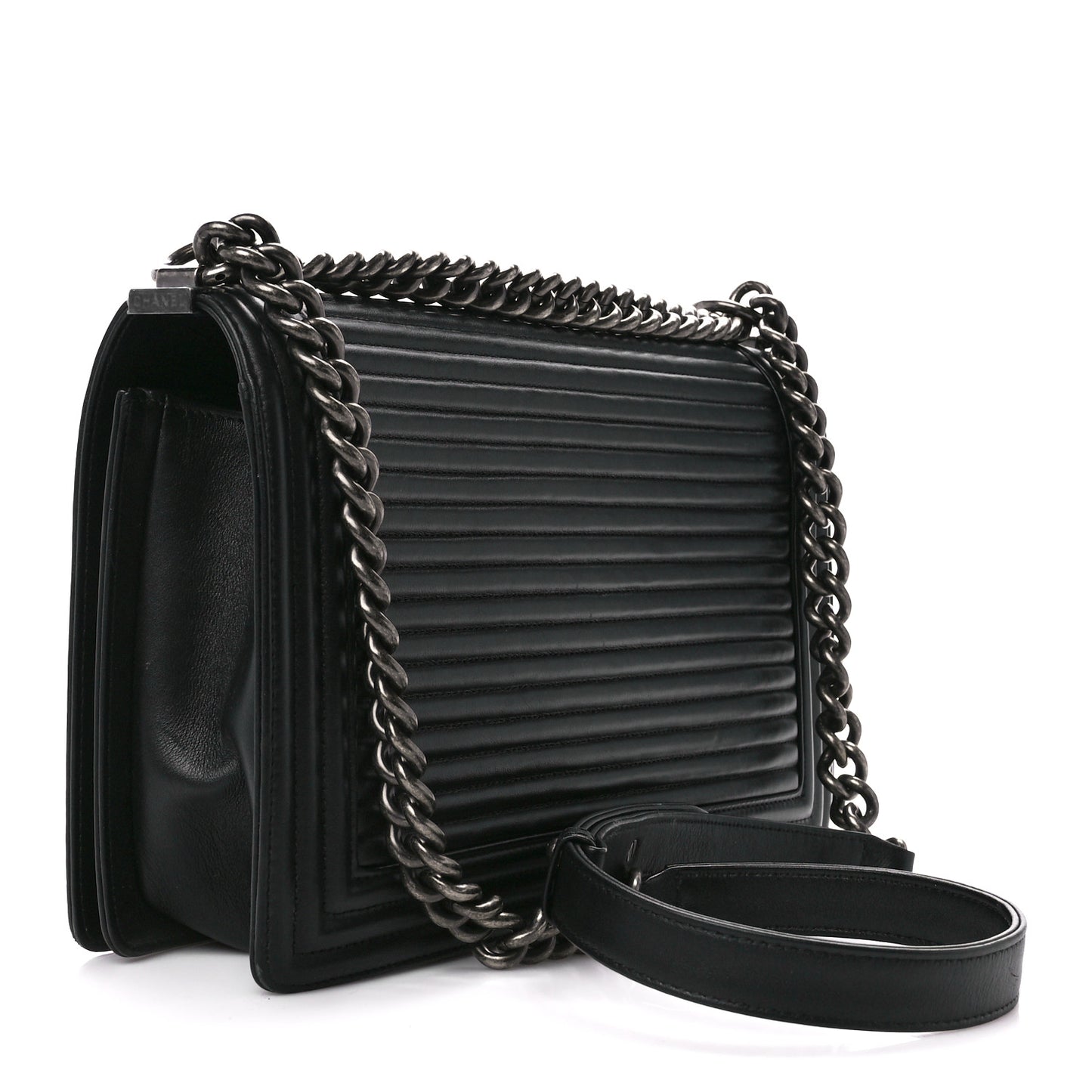 Calfskin Horizontal Quilted New Medium Boy Flap Black