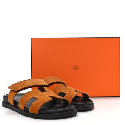 Hermes Suede Goatskin Womens Chypre Sandals 38.5 Naturel 9 of 9
