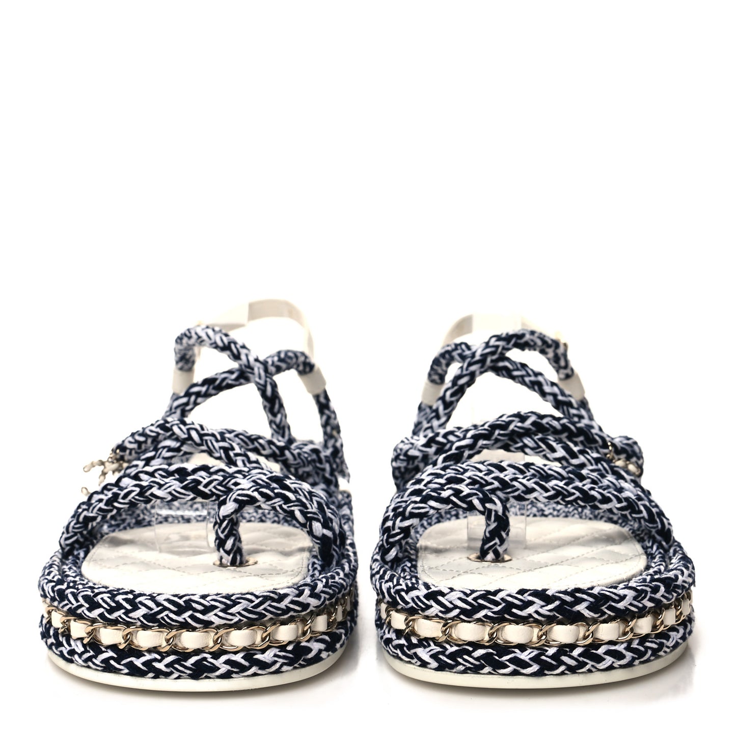 Cord Lambskin Quilted Logo Sandals 39 Black White