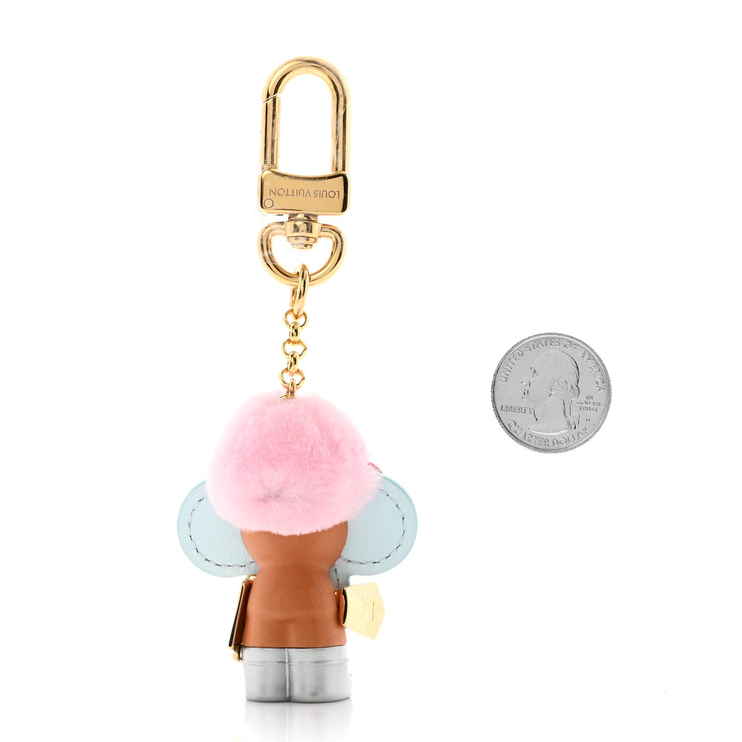 Louis Vuitton Resin Wood Mink Fur Vivienne Snowball Bag Charm Key Holder Blue Pink 2 of 4
