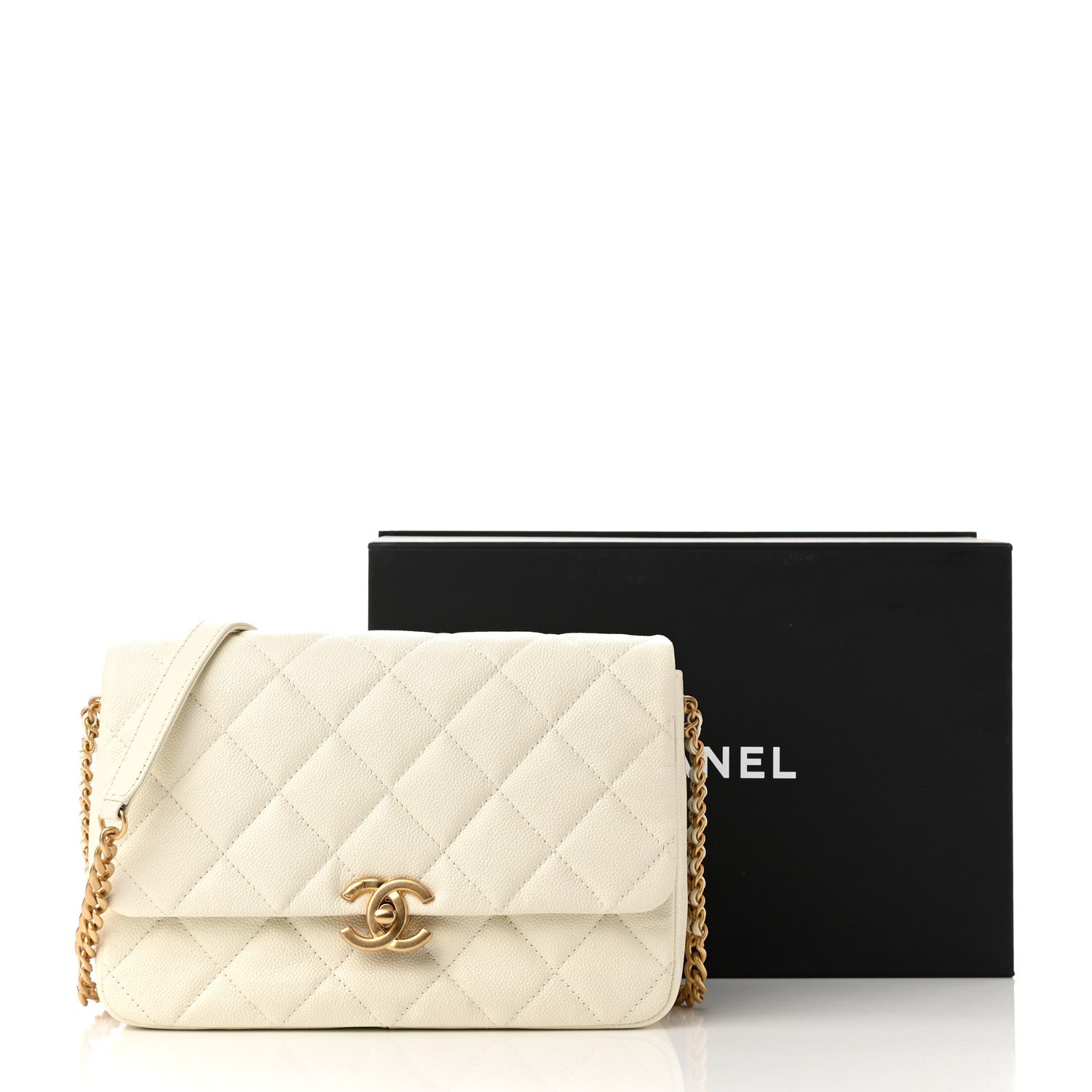 Chanel Shiny Caviar Quilted Large Chain Melody Flap White 13 of 13