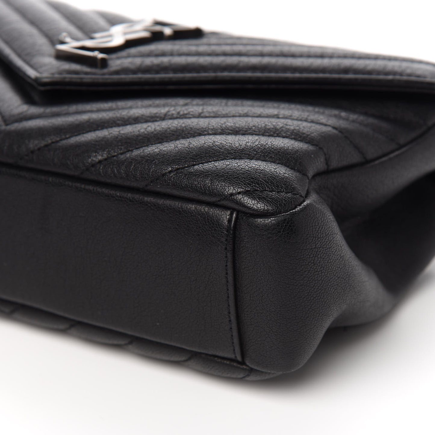 Sheepskin Matelasse Chevron Monogram Medium College Bag Black