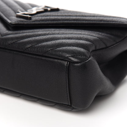 Saint Laurent Sheepskin Matelasse Chevron Monogram Medium College Bag Black 8 of 9