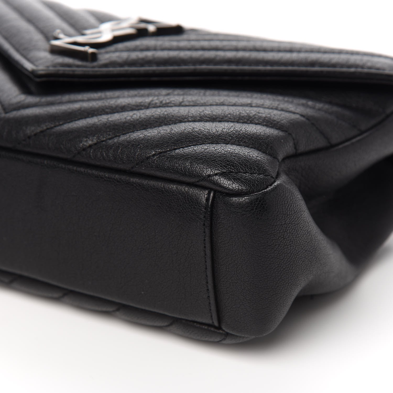 Saint Laurent Sheepskin Matelasse Chevron Monogram Medium College Bag Black 8 of 9