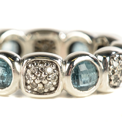 David Yurman Sterling Silver Pave Diamond Blue Topaz Eternity Ring 7 4 of 4